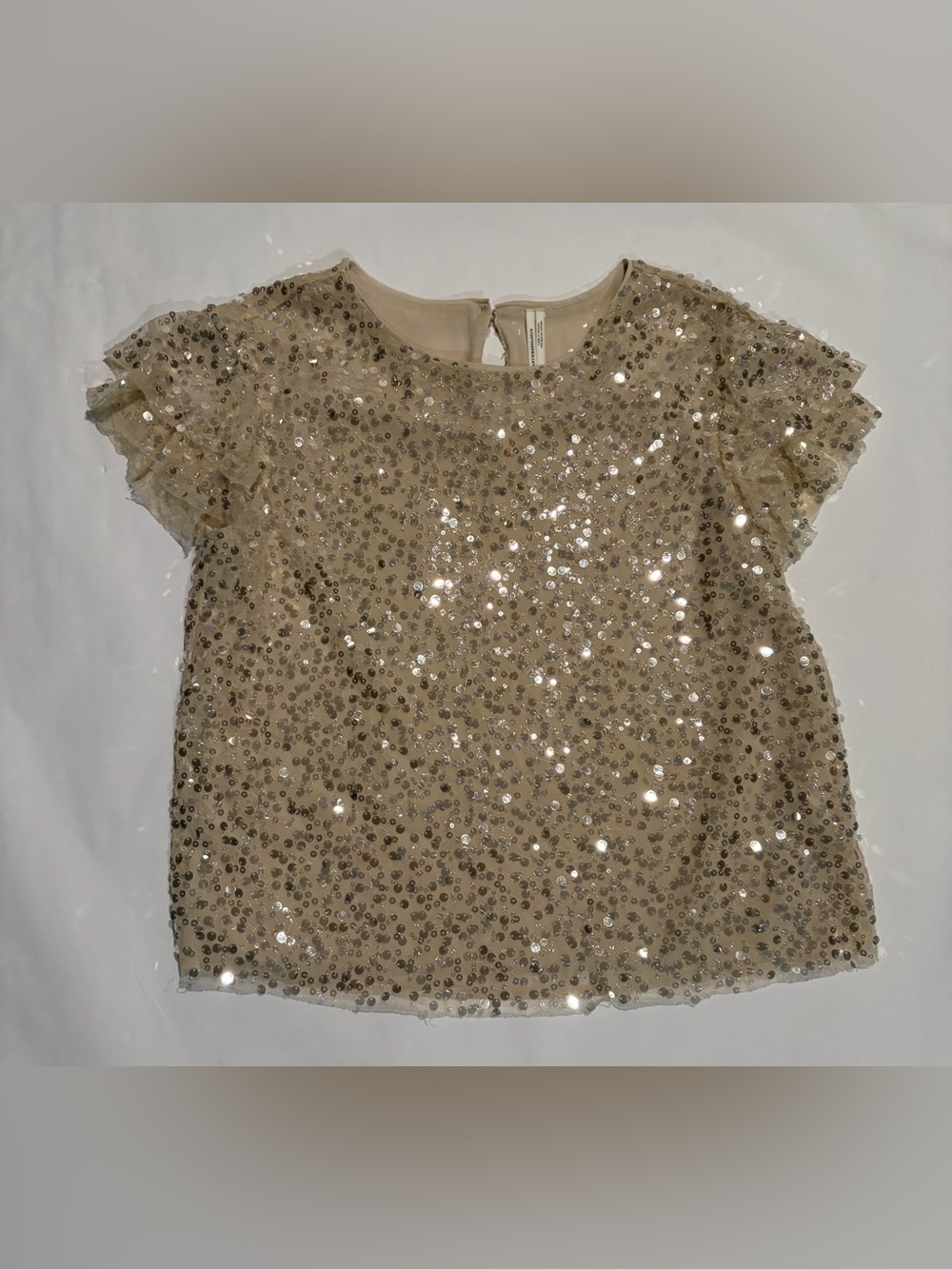 Anthropologie Champagne Sequin Short Sleeve Blouse